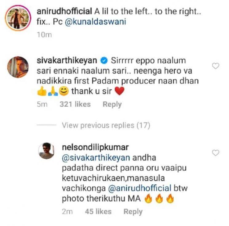 Sivakarthikeyan Comment on Anirudh Photo